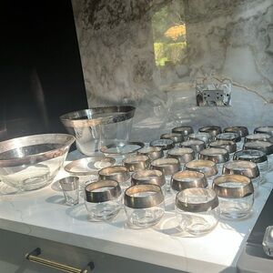 Set of 33 Pieces of Vintage Dorothy Thorpe Silver Rim Set Bowls & Short Glasses
